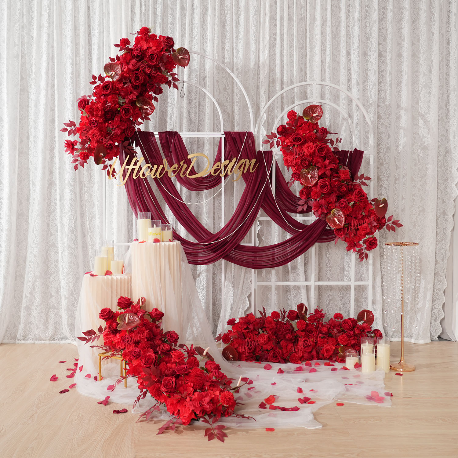 Wedding Arch Flower - Ульявый красный цветочный ряд, свадебная арка,