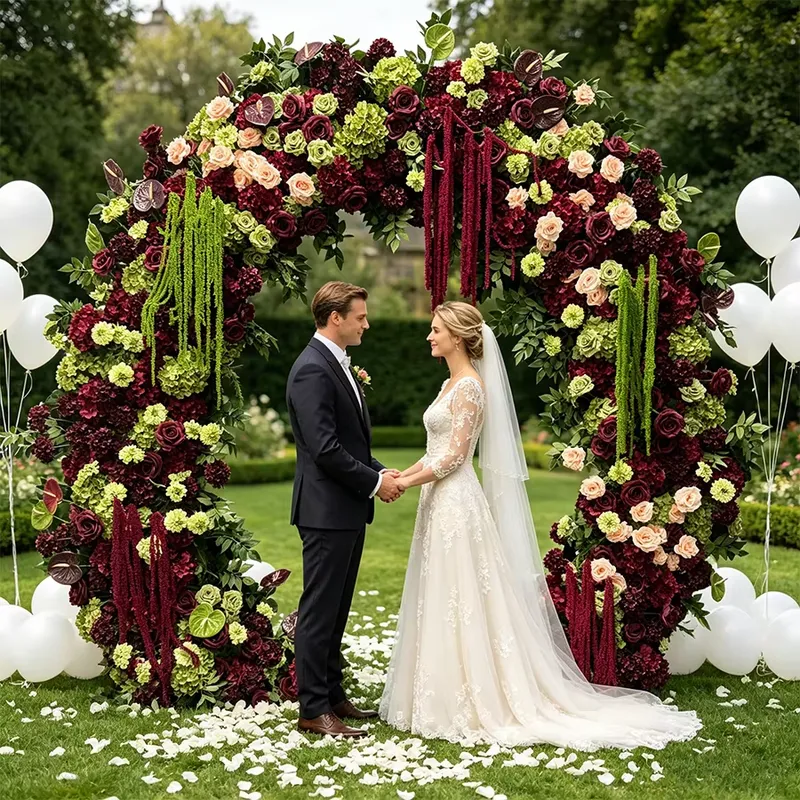 Бордово-зеленая гирлянда с кис – обзор и цена Wedding Arch Flower